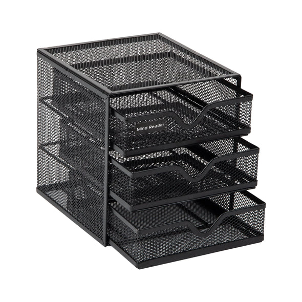 Mesh Mini 3 Tier Drawer Organizer, Desk Supplies Office Supplies Organizer, 3 Drawers, 1 Top Shelf, Black