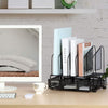 Desk Organizers and Accessories Storage with 5 Vertical File Folder Holders, Paper Tray, Drawer for Office, Home, Dorm, Workspace to Collect Office Supplies (Black)