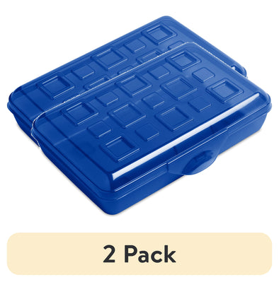 (2 Pack)  Small Pencil Box Plastic, Cobalt Tint