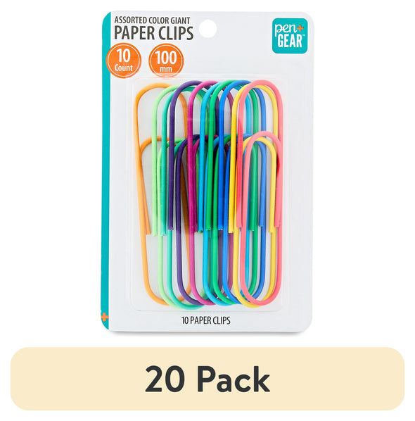 (20 Pack)  Assorted Color Giant Paper Clips, 10 Count