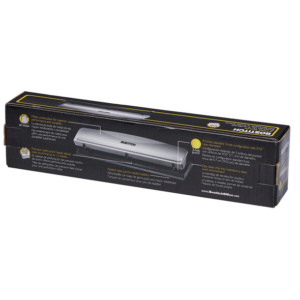 Office 3 Hole Punch, 12 Sheet Capacity, Silver