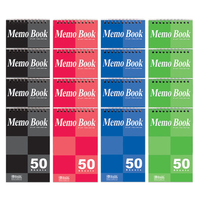 BAZIC Top Bound Spiral Memo Books 3"X5", 50 Sheet, Assorted Color, 16-Count