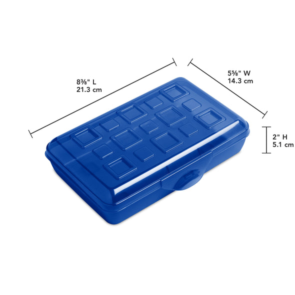 (2 Pack)  Small Pencil Box Plastic, Cobalt Tint
