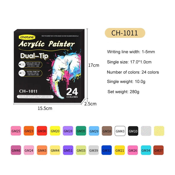 12/24/36 Color Double-Ended Gouache Acrylic Marker Waterproof Pigment DIY Graffiti Marker Office and School Supplies