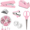 Pink Office Desk Accessories, Pink Office Supplies, Stapler, Tape Dispenser, Sci