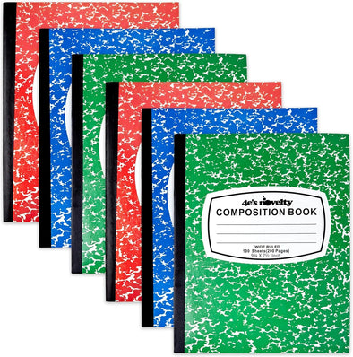 Wide Ruled Notebook: 6 Pack, 1-Subject Composition Notebook for Kids and Adults, Back-To-School Supplies and Office Supplies