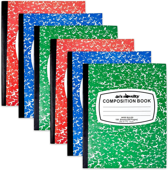 Wide Ruled Notebook: 6 Pack, 1-Subject Composition Notebook for Kids and Adults, Back-To-School Supplies and Office Supplies