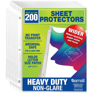 Samsill Heavyweight Non-Glare Sheet Protectors, Box of 200 Plastic Page Acid