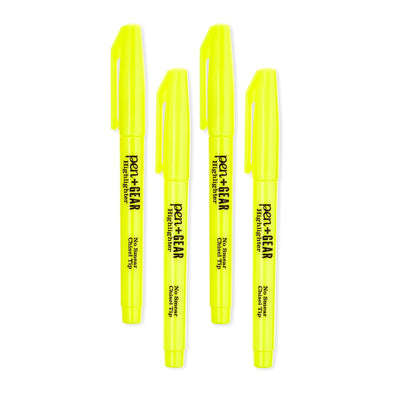 Pocket Highlighters, Chisel Tip, Yellow, 4 Count