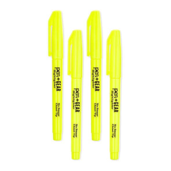 Pocket Highlighters, Chisel Tip, Yellow, 4 Count