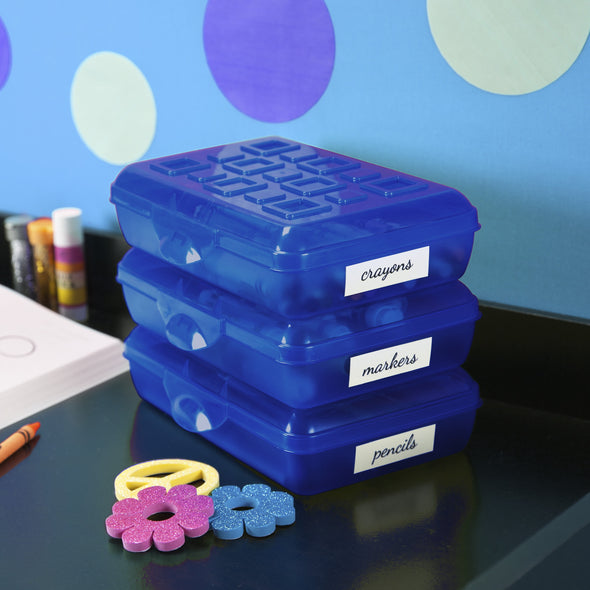 (2 Pack)  Small Pencil Box Plastic, Cobalt Tint
