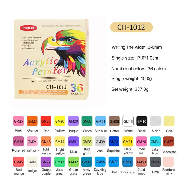 12/24/36 Color Double-Ended Gouache Acrylic Marker Waterproof Pigment DIY Graffiti Marker Office and School Supplies