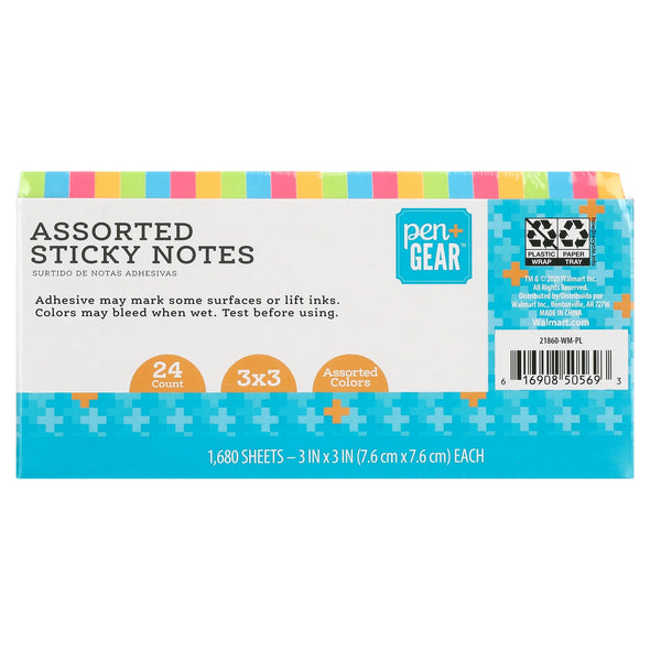 Pen + Gear Paper Sticky Notes, Neon, 3" X 3", 1680 Sheets, 24 Counts