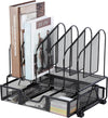 Desk Organizers and Accessories Storage with 5 Vertical File Folder Holders, Paper Tray, Drawer for Office, Home, Dorm, Workspace to Collect Office Supplies (Black)