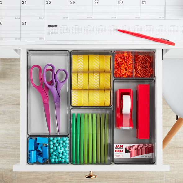Office Drawer Edit Organizer, 6 Pieces, Clear