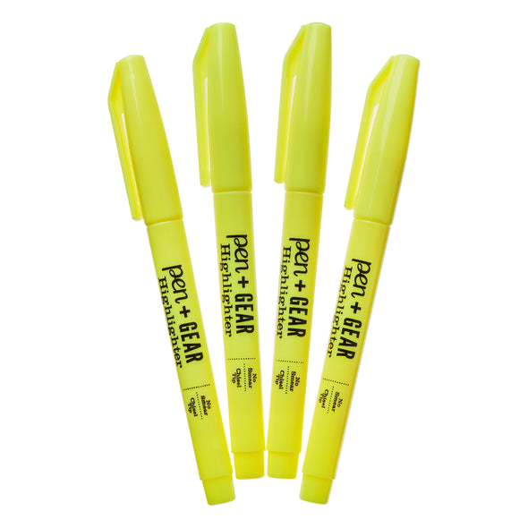 Pocket Highlighters, Chisel Tip, Yellow, 4 Count